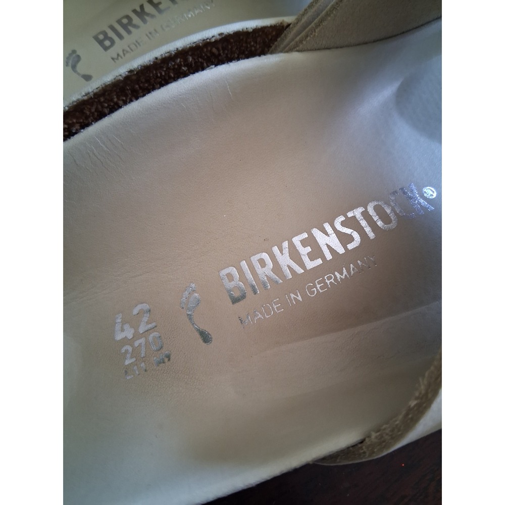 Birkenstock Madrid Big Buckle Sandals 42 Cream Leather Iridescent Rainbow buckle - Picture 3 of 8